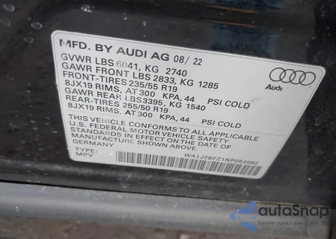 2022 Audi Q4 E-Tron Prestige 50 Quattro z USA, uszkodzony, nr VIN WA1J2BFZ1NP054982